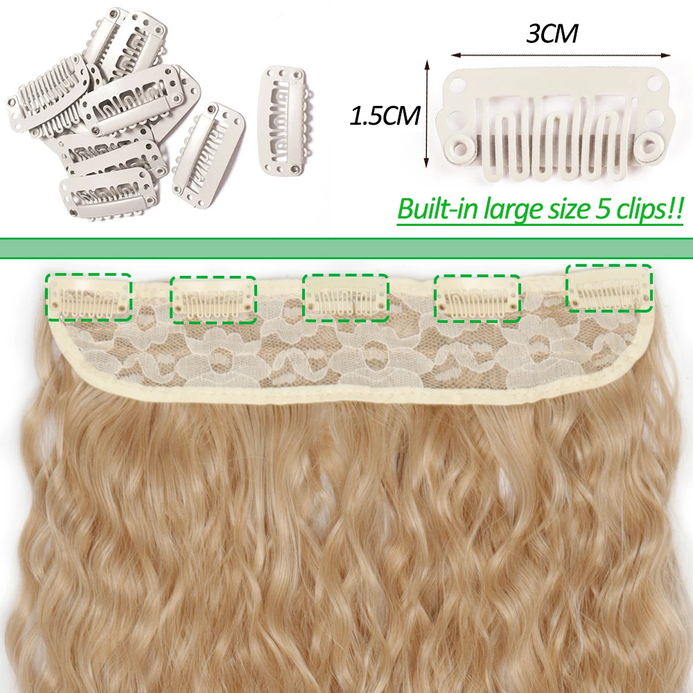 Synthetic 5 Clips 22 Inch Long Wavy  One Piece Hair Extensions Heat Resistant Black Blonde Hair Women False Hair