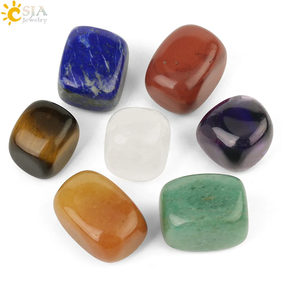 CSJA Irregular Chakra Natural Stone Decoration Tumbled Stones Yoga Reiki Healing 7 Colors Set for Home Decor Hand Playing G191