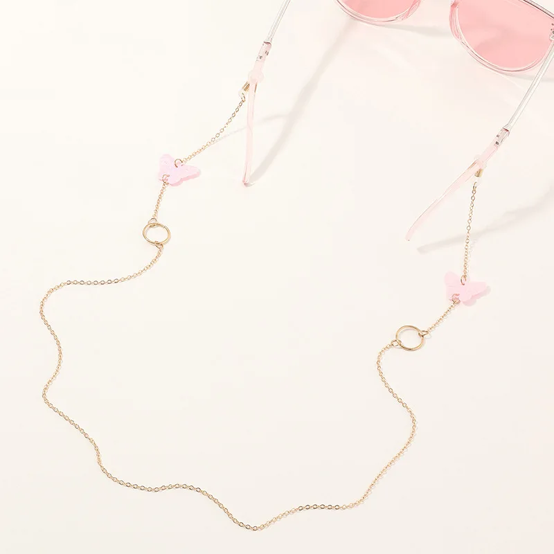 Minimalist Pink Butterfly Chain Eyeglass Chain Lanyard Reading Glasses Chains Women Accessories Sunglasses Hold Straps Cords