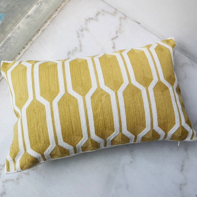 30x50cm Cushion Cove Vintage Yellow Geometric Cotton Embroidery Pillow Case with For Sofa Bed Home Decorative 12\