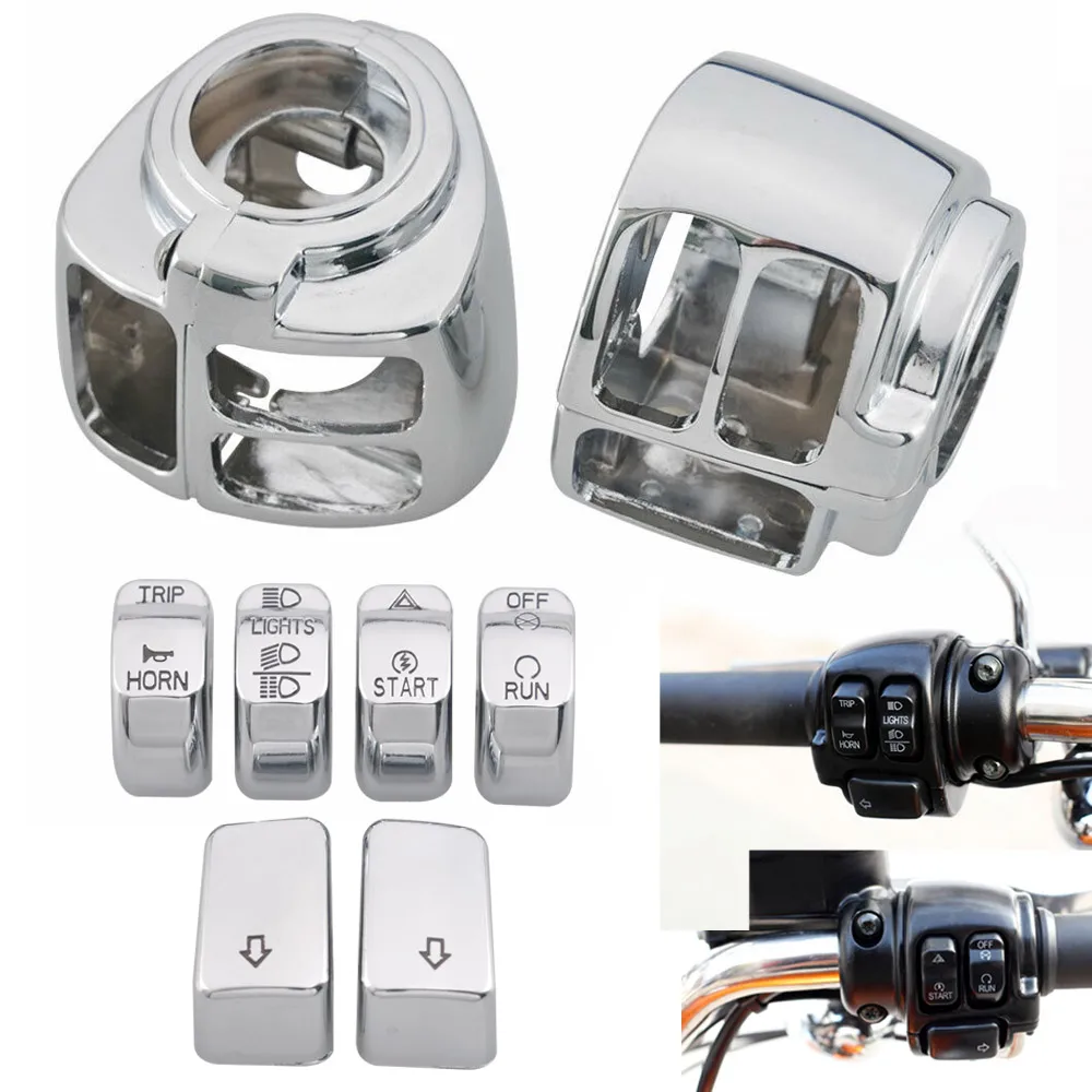 

Motorcycle Handlebar Control Switch Housings Chrome Switch Caps Kit Parts For Harley VRSC Sportster XL XR Dyna Softail Road King