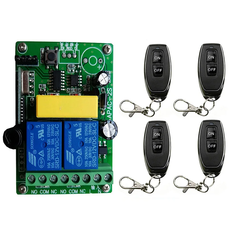 

433Mhz RF Remote Control Universal Wireless Switch AC 220V 2CH radio Relay Receiver controller and Transmitter for Light,Garage