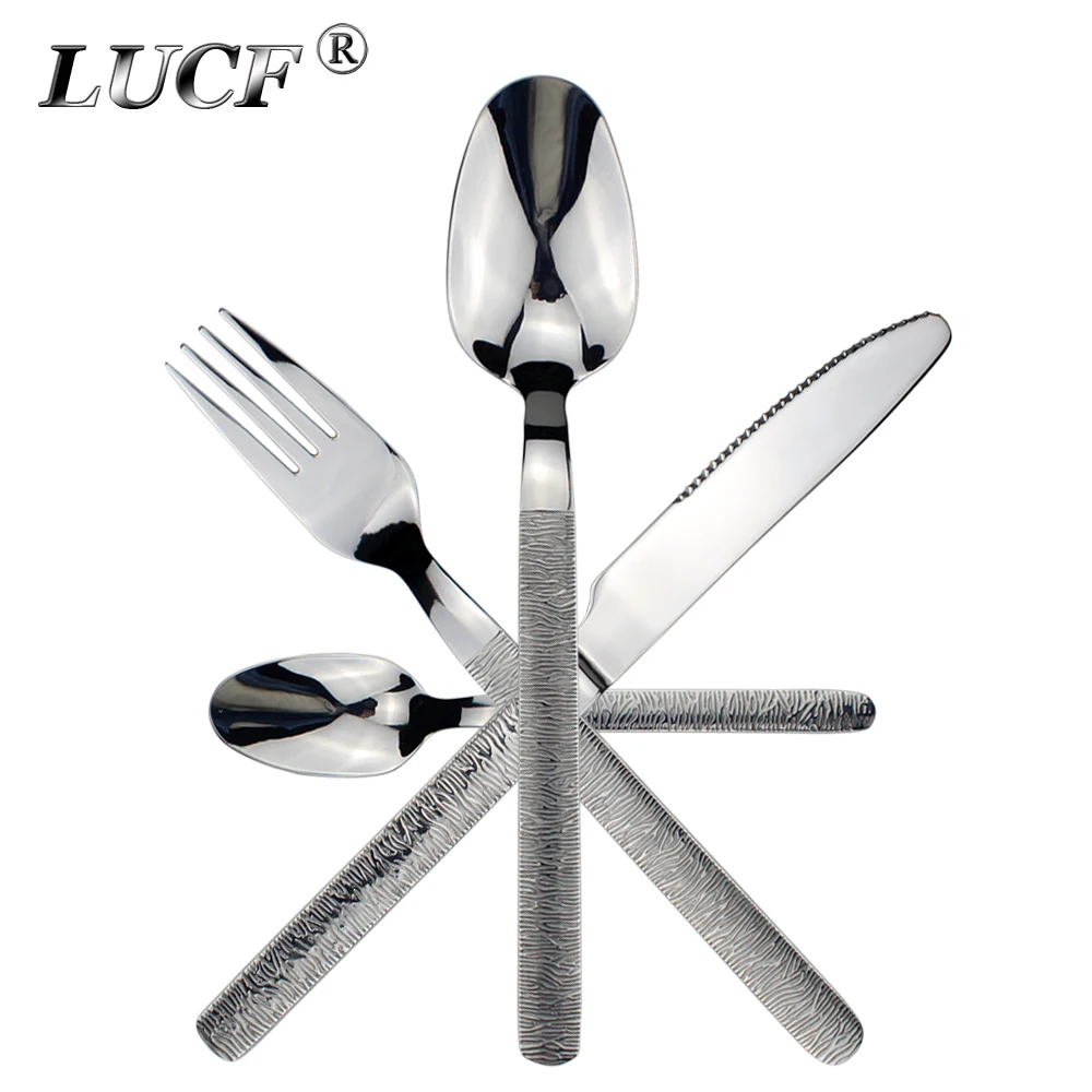 

Recommended Elegant Stone Texture Handle Western Cutlery Mirror Stainless Steel Dinnerware Silverware For Kitchen Dishwasher