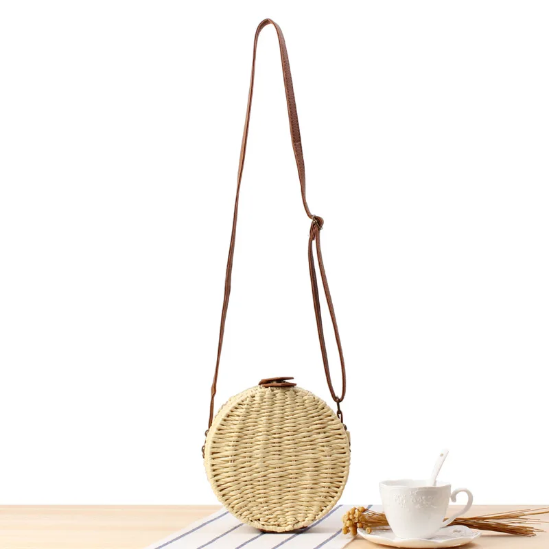 Bolso de hombro de forma redonda para mujer, bolsa de playa tejida de estilo Natural, de paja, pequeña, redonda, para pastel, a7197, 18x18CM