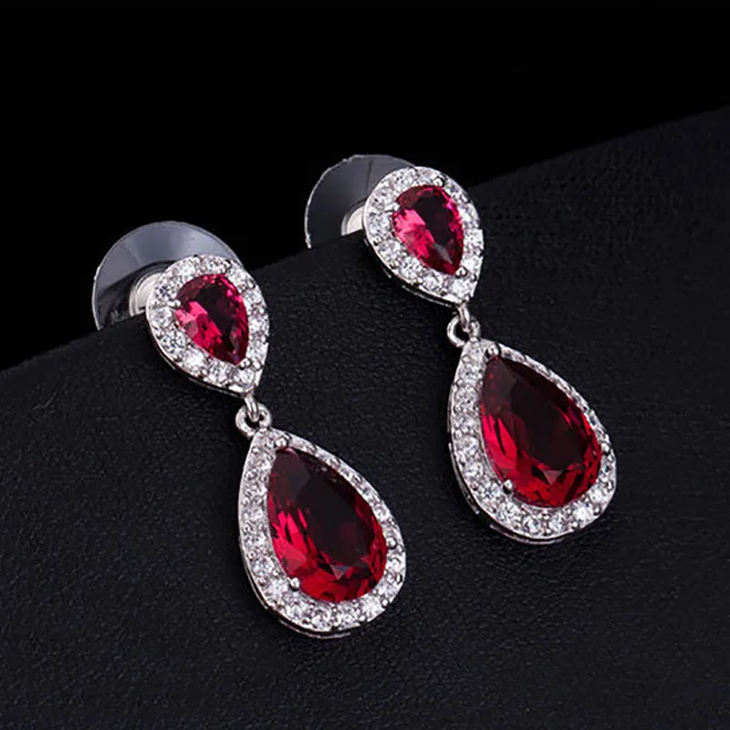 Cellacity Trendy Silver  Earrings for Women Fine Jewelry Water Drop Shaped Gemstones Party Ruby Sapphire Emerald Ear drops