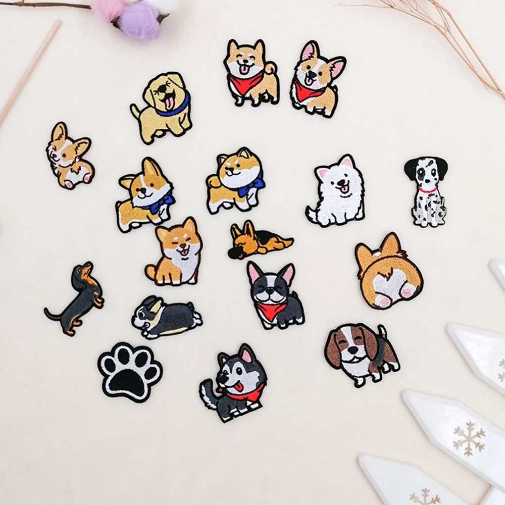 Corgi Dachshund Husky Patch Embroidery Patches For Clothing Cute Dog Animal Iron-On Patches On Clothes 17style