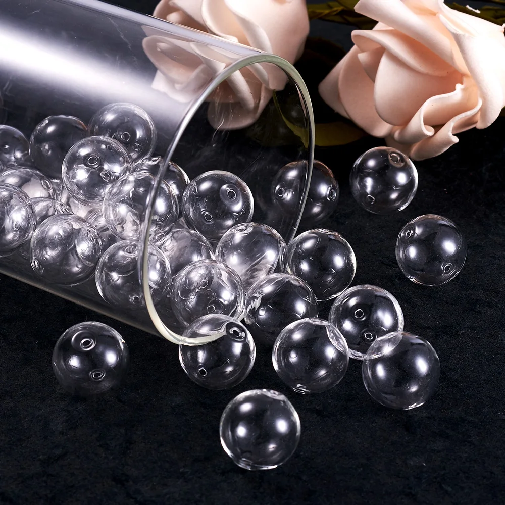 5pcs Handmade Blown Glass Beads Clear Round Hollow Bead Charm Double Hole Globe Ball Beads for Jewelry Making DIY 16mm 20mm 30mm