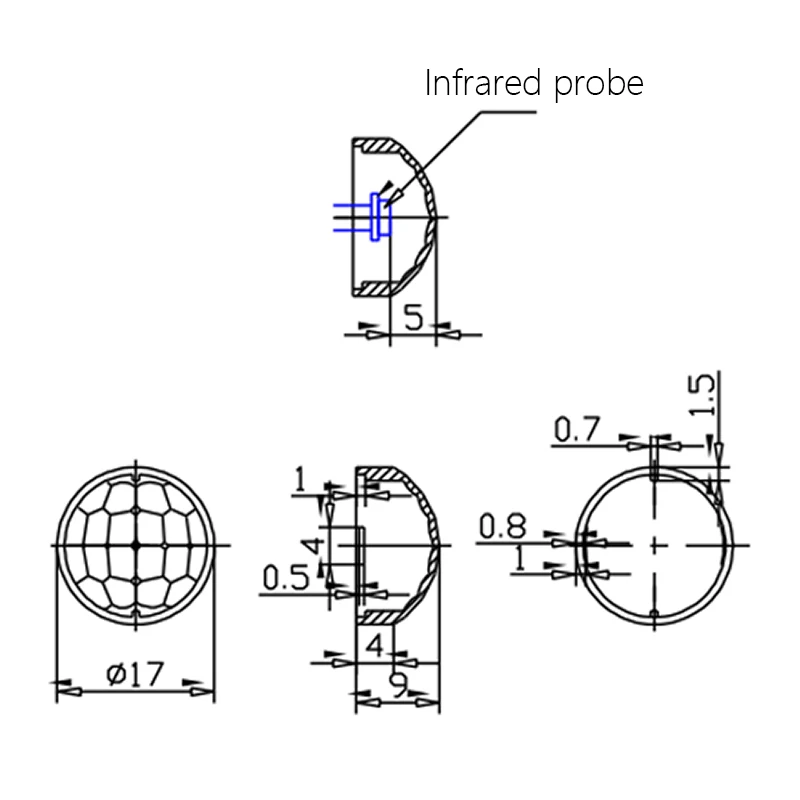 Fresnel lentes infravermelhas, ângulo de indução 100 °, 5m, distância, lente pir, alta sensibilidade, sensor infravermelho de corpo humano, plast