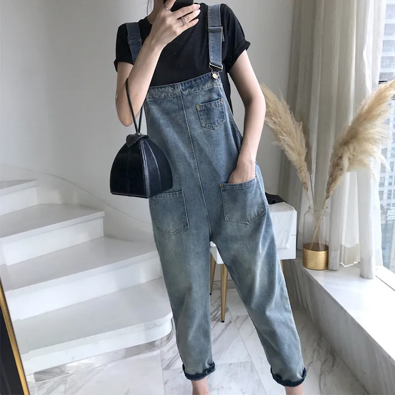 Wanita Biru Denim Playsuit Fashion Wanita Musim Panas Longgar Kantong Celana Jeans Celana Jumpsuit Kasual Gabungan Overall Baju Monyet