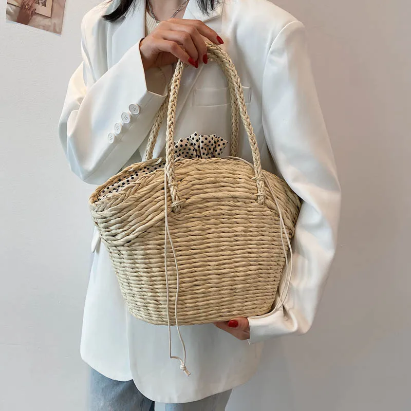 Summer Straw Beach Bag Handmade Woven Women Shoulder Bags Rattan Bags Bohemian Casual Woven Shoulder Totes Handbag Big Capacity