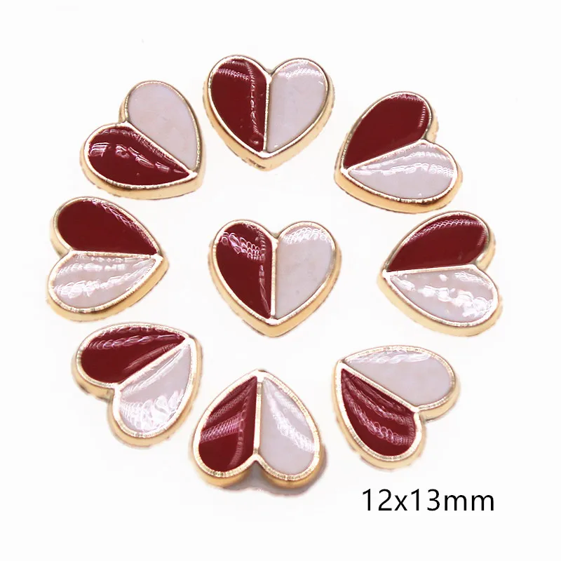 50pcs 12x13mm heart round delicate white&red flatback Button Home Garden Crafts Cabochon Scrapbooking DIY Accessories