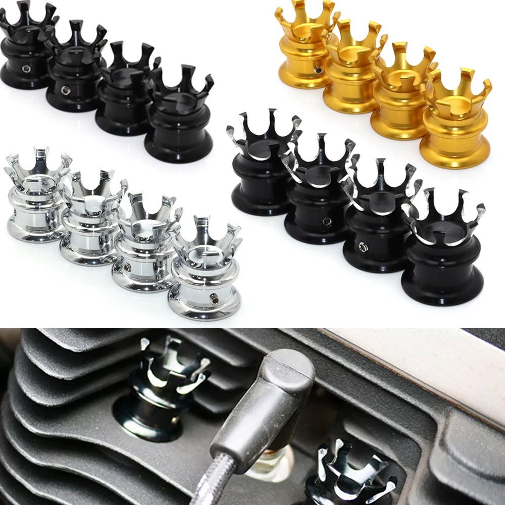 4 pcs Crown CNC Aluminum Motorcycle Head Bolt Nut Covers Engine Screw Caps for Harley XL883 XL1200 Sportster