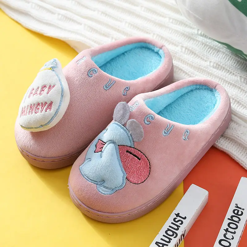 Cartoon Rat Warm Children Slippers Autumn Winter Home Bedroom Fluffy Slippers Kids Light Comfort Non-Slip Soft Sole Furry Shoes