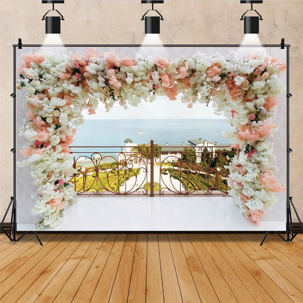 Rosa flor foto fundo do chuveiro de noiva fotografia pano de fundo seaside casamento palco decoração foto fundo para estúdio foto