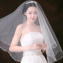 2021 Elegant Pearl Short Bridal Veil Without Comb Women Wedding Veil White Ivory 1 Layers 80CM