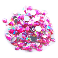 200Pcs AB Color Acrylic Mixed Shape Rhinestone Flat Base Gems Glue On Embellishment Accessories For DIY Craft Decoration