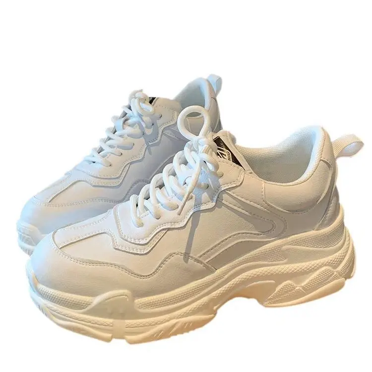 White Women Shoes New Chunky Sneakers For Women Lace-Up White Vulcanize Shoes Casual Fashion Dad Shoes Platform Sneakers