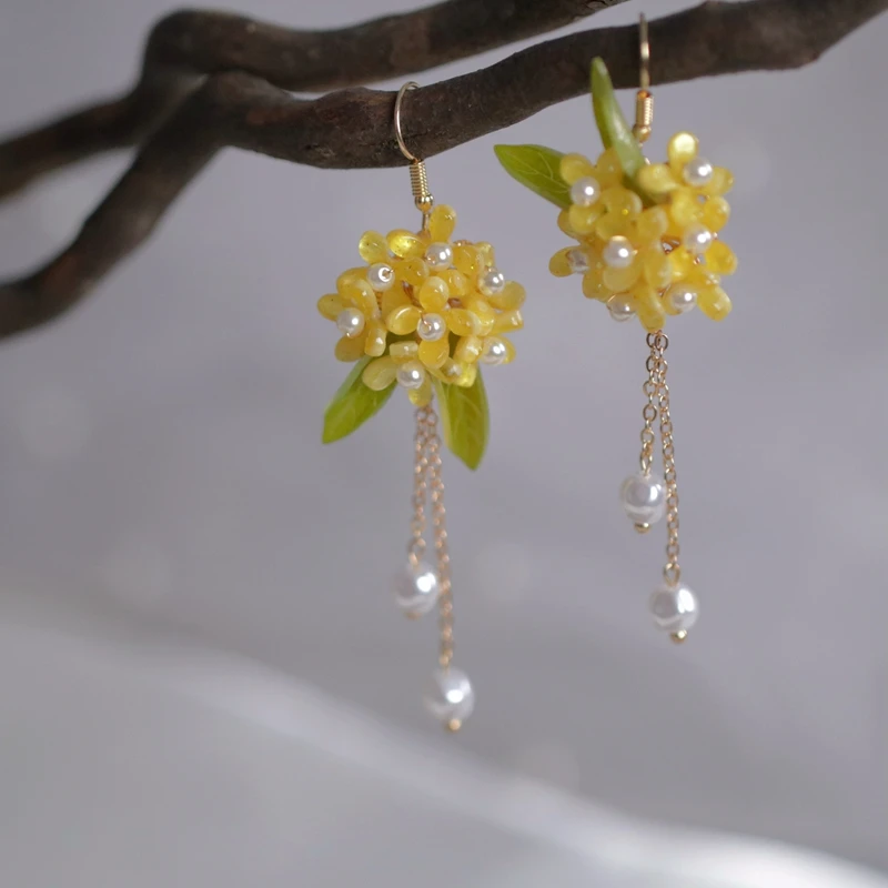 FXLRY Original Handmade Shell Pearl Vintage Osmanthus Earrings For Women Wedding Dating Jewelry