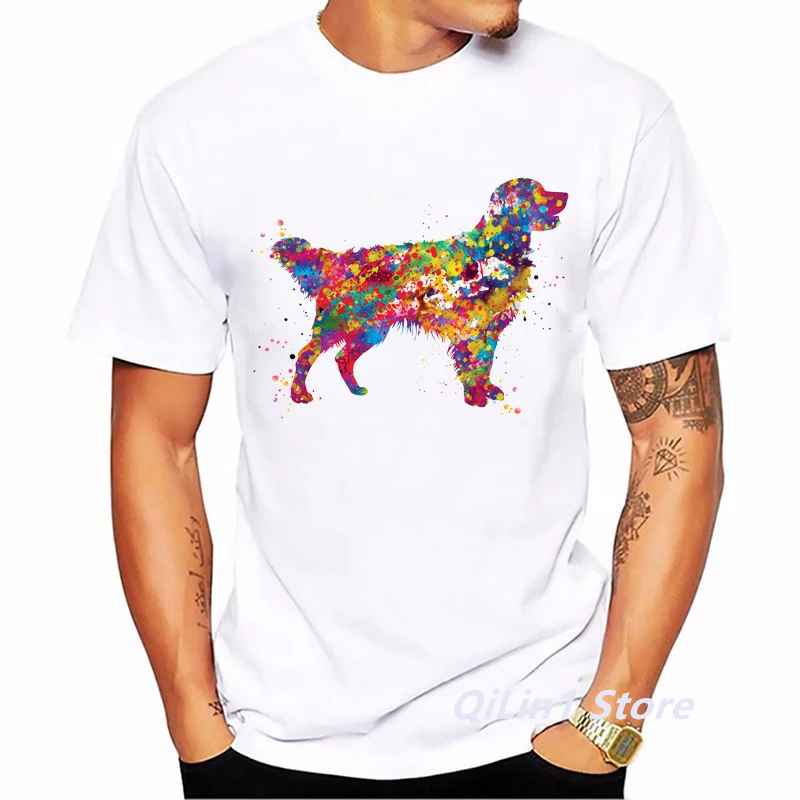 Watercolor Golden Retriever/Chihuahua/Tibetan Mastiff Print T-Shirt Men\'S Clothing God Lover Tshirt Homme Harajuku Shirt T Shirt