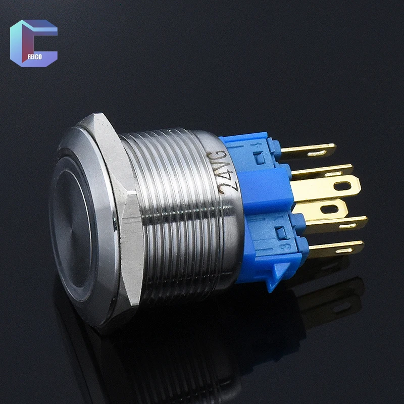 22mm Waterproof 3A Metal Push Button Switch Momentary Latching 1NO1NC  With Ring LED Stainless Steel