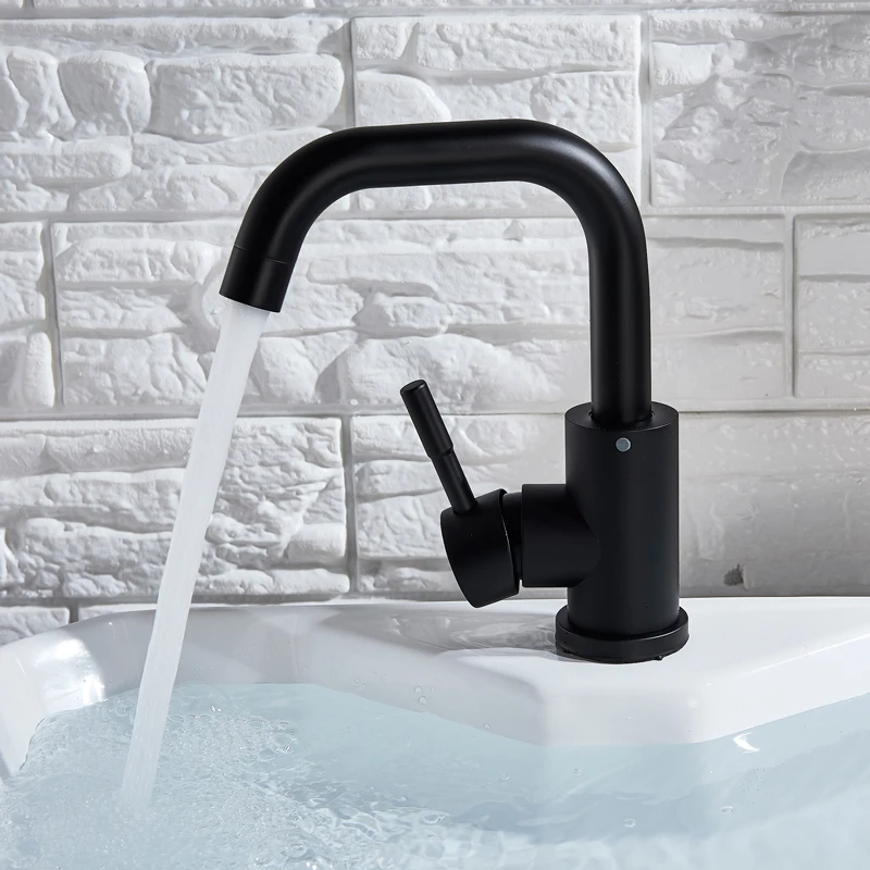 ALENARTWATER Bathroom Sink Washbasin Faucet Matte Black Deck Mounted Basin Crane Cold Hot Water Mixer Tap 360 Degree Rotation