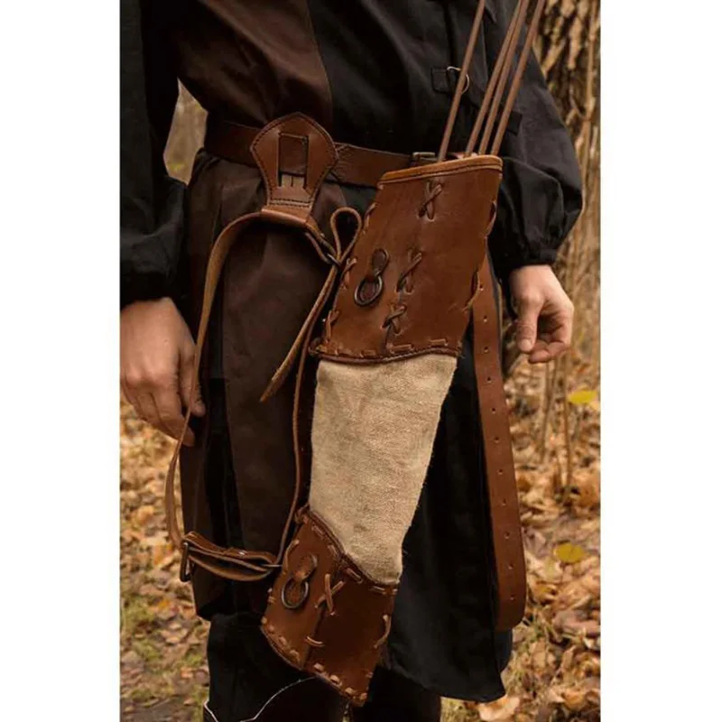 Middeleeuwse Archer Hunter Lederen Pijl Houder Schouder Taille Quiver Voor Larp Cosplay Horseback Nomad Boogschieten Jacht Tas Accessoire