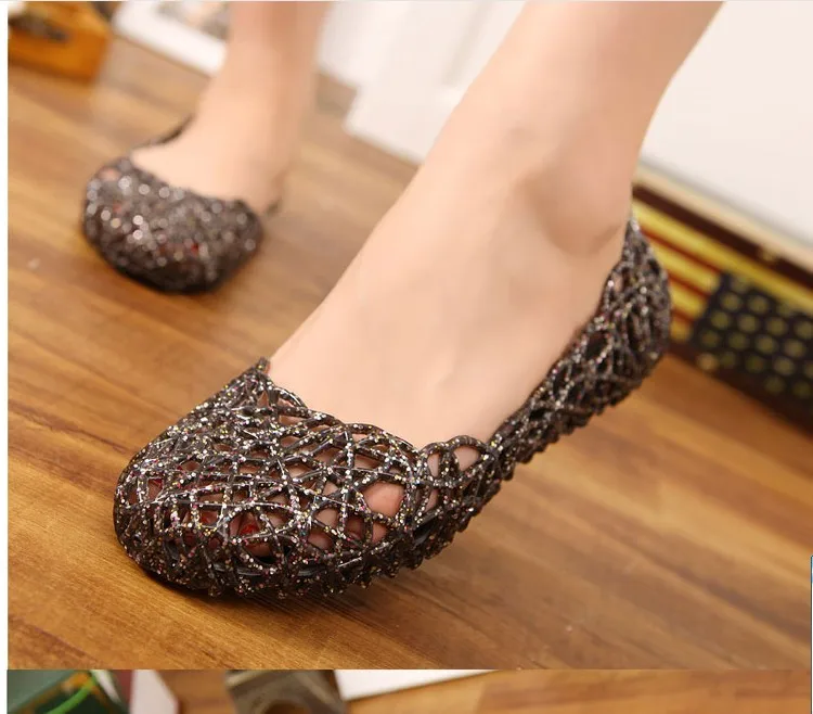 Women Summer Jelly Sandals Slippers Female Casual Breathable Comfort Shoe Ladies Hollow Flat Crystal Bird's Nest Flat Shoes