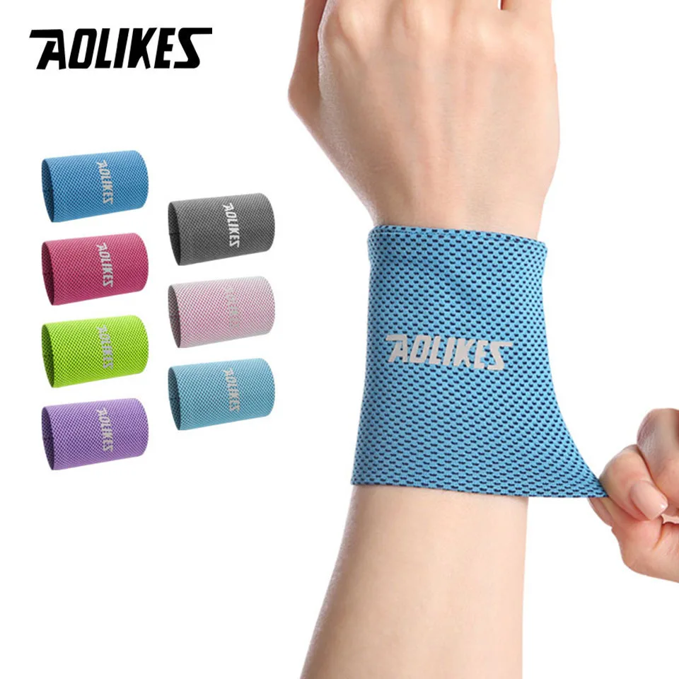 AOLIKES Wrist Brace Support Breathable Ice Cooling Tennis Wristband Wrap Sport Sweatband For Gym Yoga Volleyball Hand Sweat Band