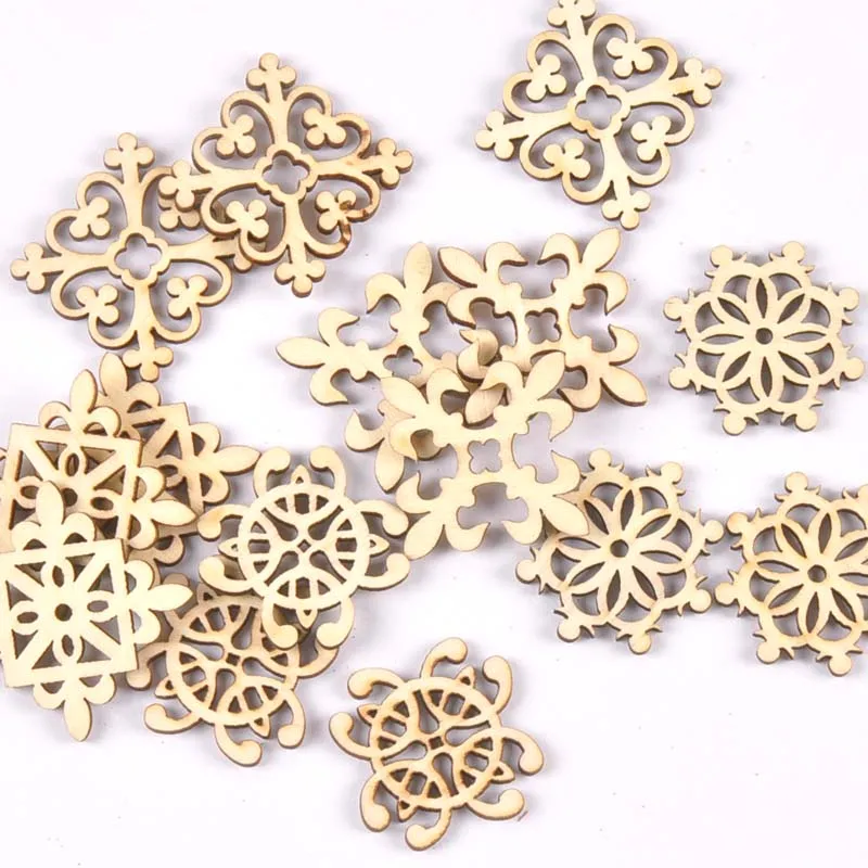 20Pcs 29mm Natural Wood Crafts DIY Scrapbooking Handmade Accessory Flower Lace Pattern Wooden Ornaments Home Decor Arts m2208