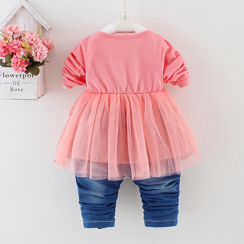 Spring Autumn Infant Toddler Baby Girl Denim Clothing Sets 3 pcs Long Sleeve T Shirt Tops Denim Jacket and Jeans Trousers