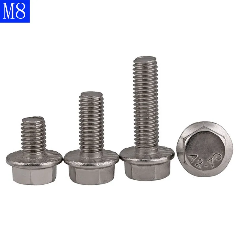 M8 - 1.25 304 stainless steel Flanged Hex Head Bolts Flange Hexagon screws A2-70