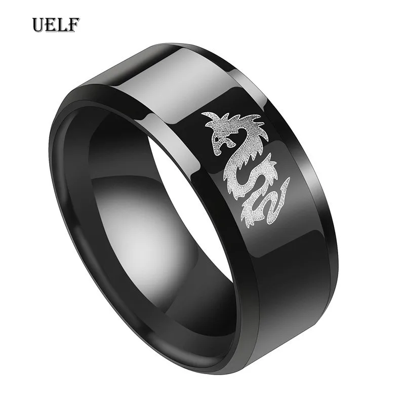 Uelf Punk Fashion Style Antique Retro Male Jewelry Viking Ring Female Black Dragon Amulet Vintage Norse Rune Rings For Women