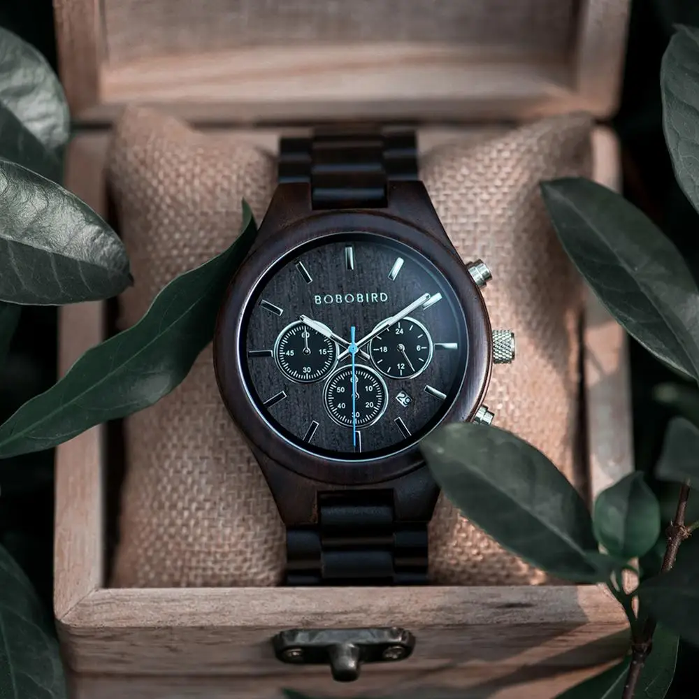 Chronograph Wristwatch BOBO BIRD Male Quartz Wooden Timepiece Auto Date Stopwatch Multifunctional relogio masculino Dropshipping