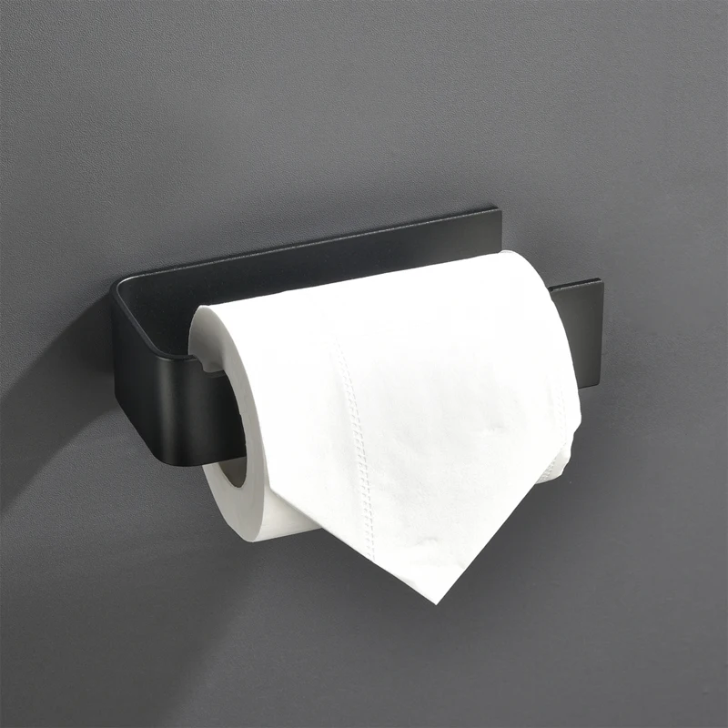 Aluminum Toilet Paper Holder Tissue Rack Wall Mounted Bathroom Kitchen Roll Holder Paper Bathroom Accessories Black Hanger