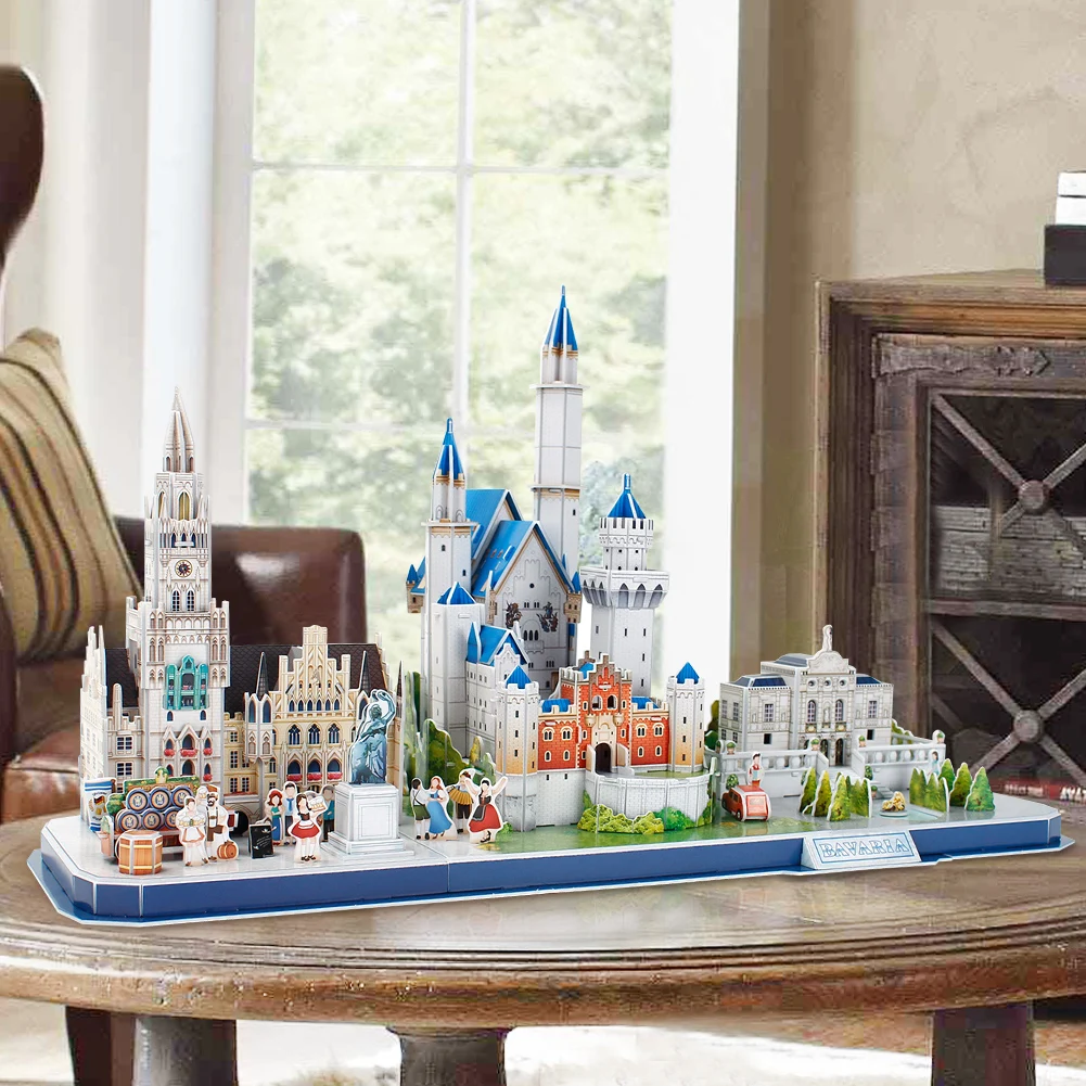 CubicFun 3D Puzzle Bavaria Cityline Building Model Kits Neuschwanstein Castle New Town Hall Linderhof Jigsaw for Adults Kids