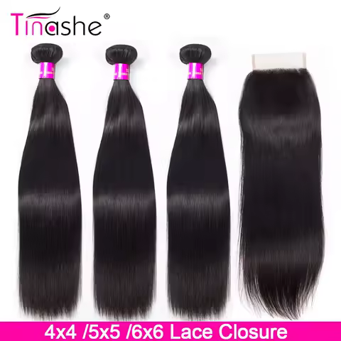 Tinashe Brazilian Straight Hair Bundles With Closure 4x4 5x5 Lace Closure 28 30 inch Remy Human Hair 3 Bundles With Closure