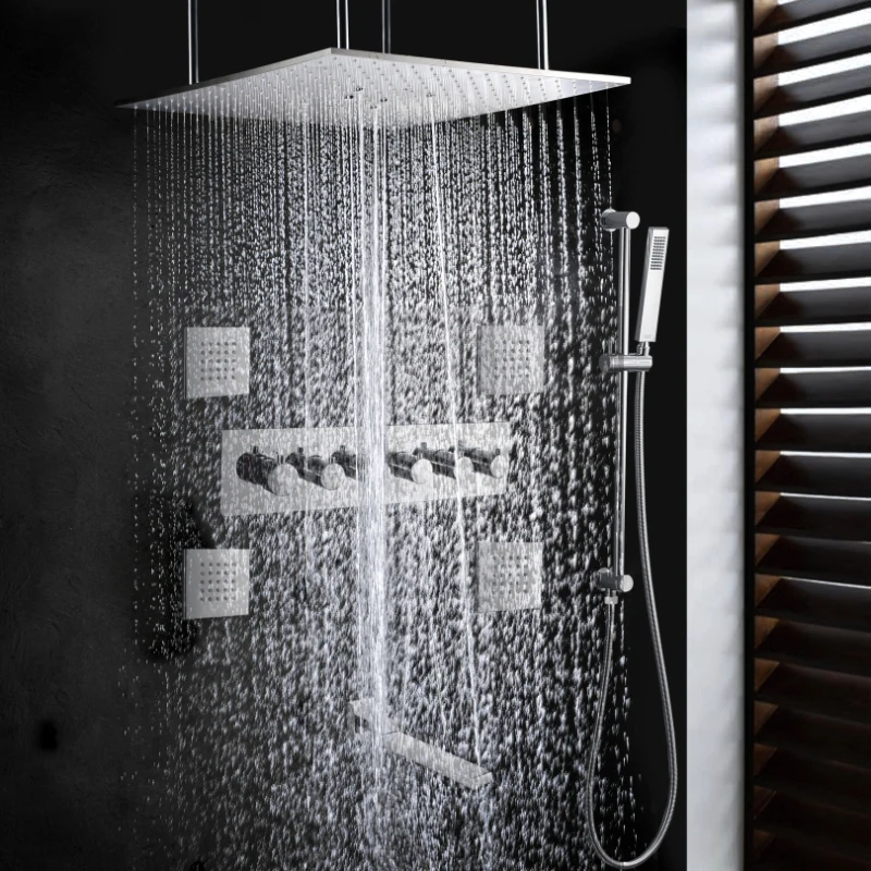 

Chrome Polished Thermostatic Shower Mixer 20 Inch Bathroom Rainfall Shower Spa