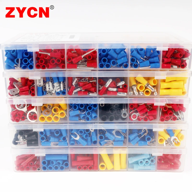 410PCS Assorted Crimp Pre-Insulated Terminal Spade DBV+PTV 0.5-6MM² 10-22AWG Cold-Pressed Pin Cable Electrical Connector