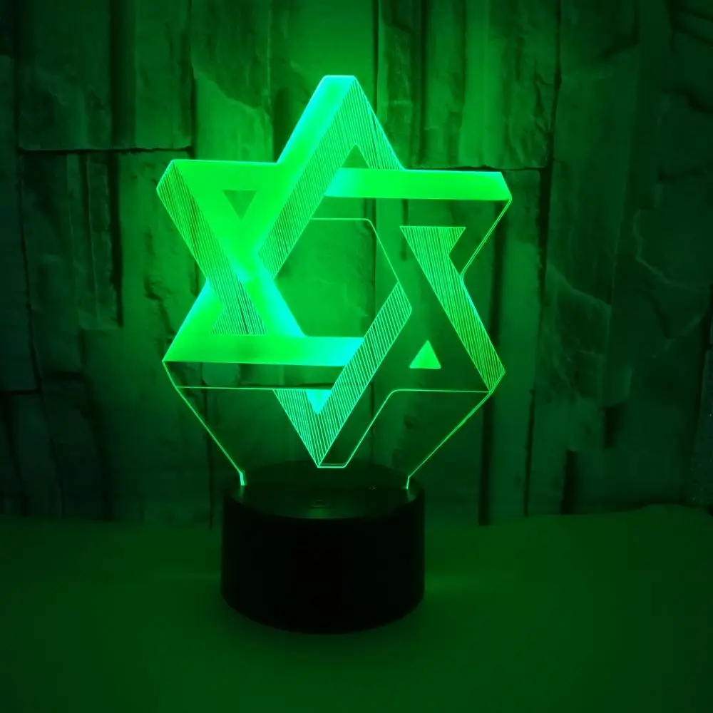 3D Star Of David Modelling NightLight LED 7 Colors Mood Table Lamp USB Bedroom Bedside Sleep Light Fixture Home Decor Kids Gifts