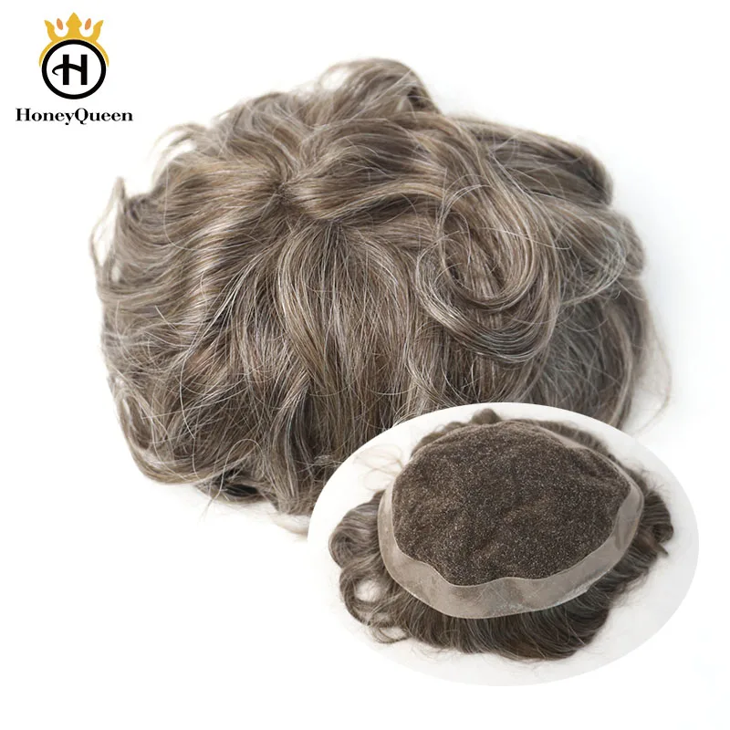 

Hair Toupee Men Lace With Poly Around Natural Looking 100% European Human Hair Toupee Replacement System 440# Color Remy