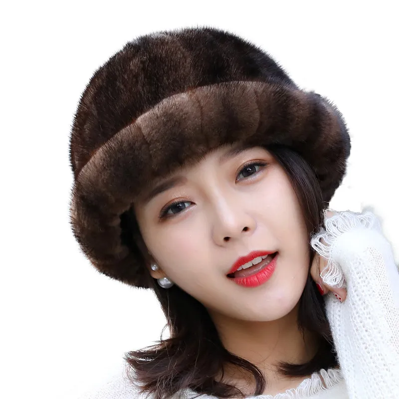 2024 New Round Hat with Natural Striped Fur, Colored, Elastic, Adult, Fashion, Warm, Mink, High Quality, Streetwear.