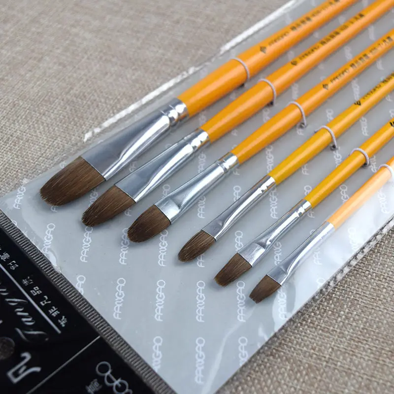 6pcs Acrylic Paint Brushes Set Wolf Hair Wood Drawing BrushPen Yellow Painting Supplies Rotuladores Pincel Acuarela Art Supplies