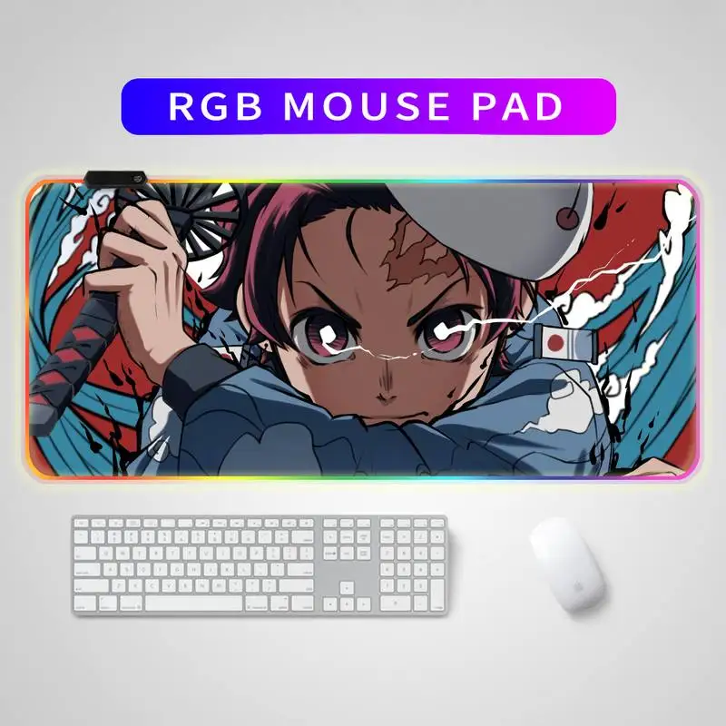 

Anime Demon Slayer Mousepad Gaming Mouse Pad RGB LED Gamer Mat Computer Desk Padmouse Keyboard Kamado Nezuko Locrkand manga mat