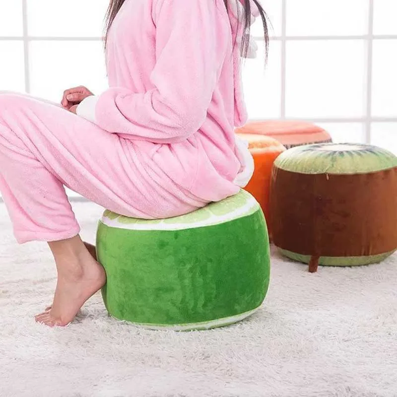 Portable Inflatable Thickened Stool Plush 3D Fruit Shaped Pouf Chair Lovely Multi-functions Stools