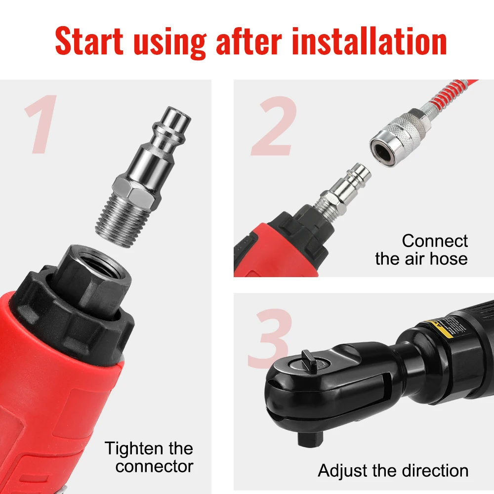 WORKPRO Air Ratchet Wrench 3/8-Inch Pneumatic Ratchet Wrench 68N.m Max Torque Output 360 Degree Adjustable Exhaust