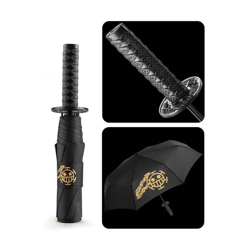 EDC Folding Automatic Umbrella Rain Japanese Samurai Sword Knife Windproof Creative Outdoor Self defense Car Large Parasol