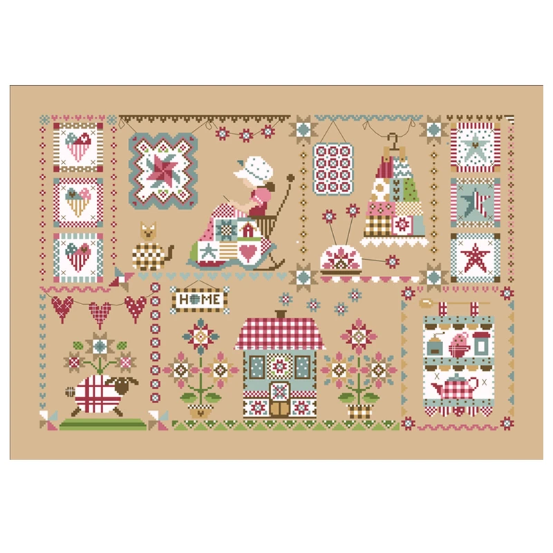 Patchwork town Cross-stitch embroidery sets pattern design 18ct 14ct 11ct flaxen linen canvas embroider DIY needlework