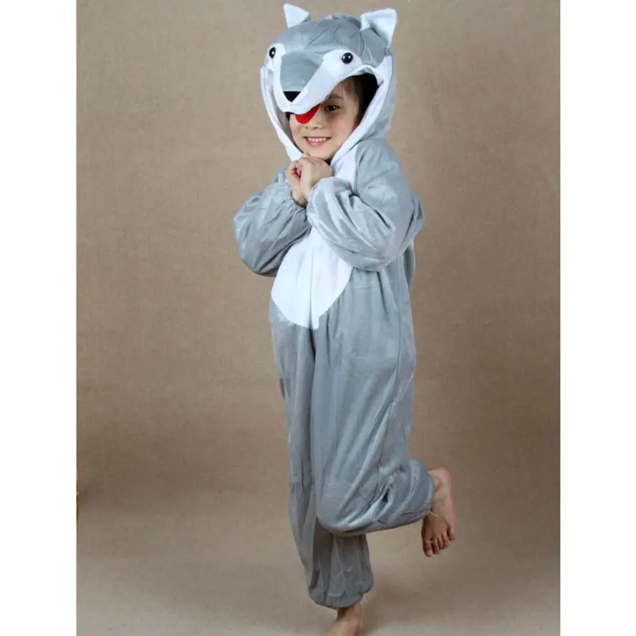 Children Kids Baby Girl Boy Gray Wolf Costume Jumpsuit Cartoon Animal Wolf Performance Childrens Day Cosplay Costumes Jumpsuits