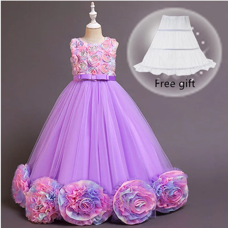 Flower Girl's Birthday Banquet Long Sleeve sexy Stitching Dress Elegant Girl's Wedding White First holy communion Loop Dress