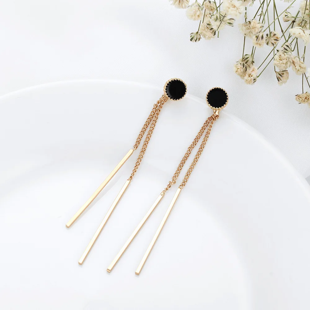 Korean Minimalist Geometric Gold Color Long Thread Tassel Bar Clip on Earrings Non Pierced for Women Ear Clips Fashion Jewelry
